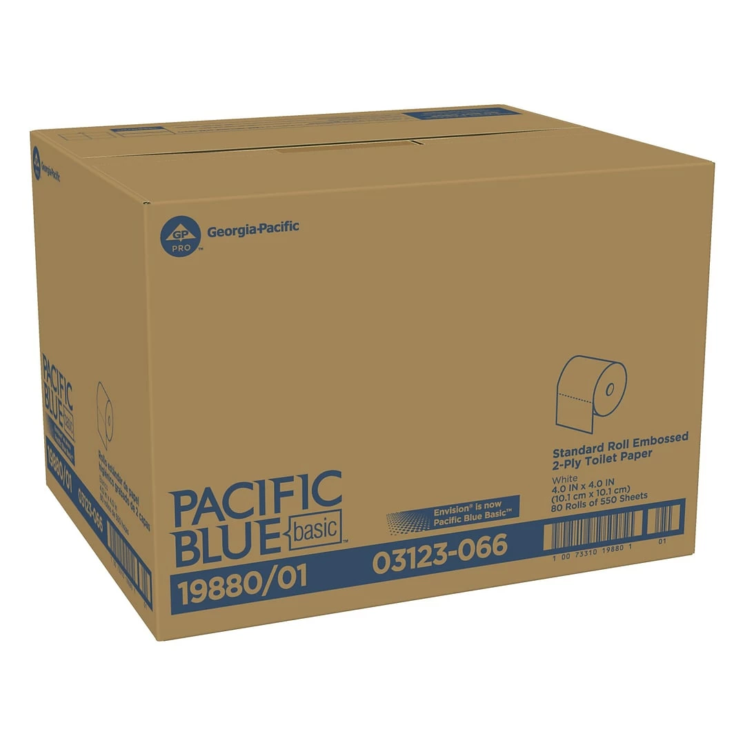 Pacific Blue Basic Standard Toilet Paper, 2-Ply, White, 550 Sheets/Roll, 80 Rolls/Carton (19880/01) - Image 2