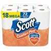 Scott Comfort Plus 1-Ply Toilet Paper, White, 462 Sheets/Roll, 18 Mega Rolls/Pack (49729)