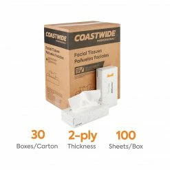 Coastwide Professional⢠Facial Tissue, 2-Ply, 100 Sheets/Box, 30 Boxes/Carton (CW57777)
