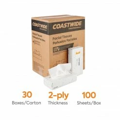 Coastwide Professional⢠Recycled Facial Tissue, 2-Ply, 100 Sheets/Box, 30 Boxes/Carton (CW57776)