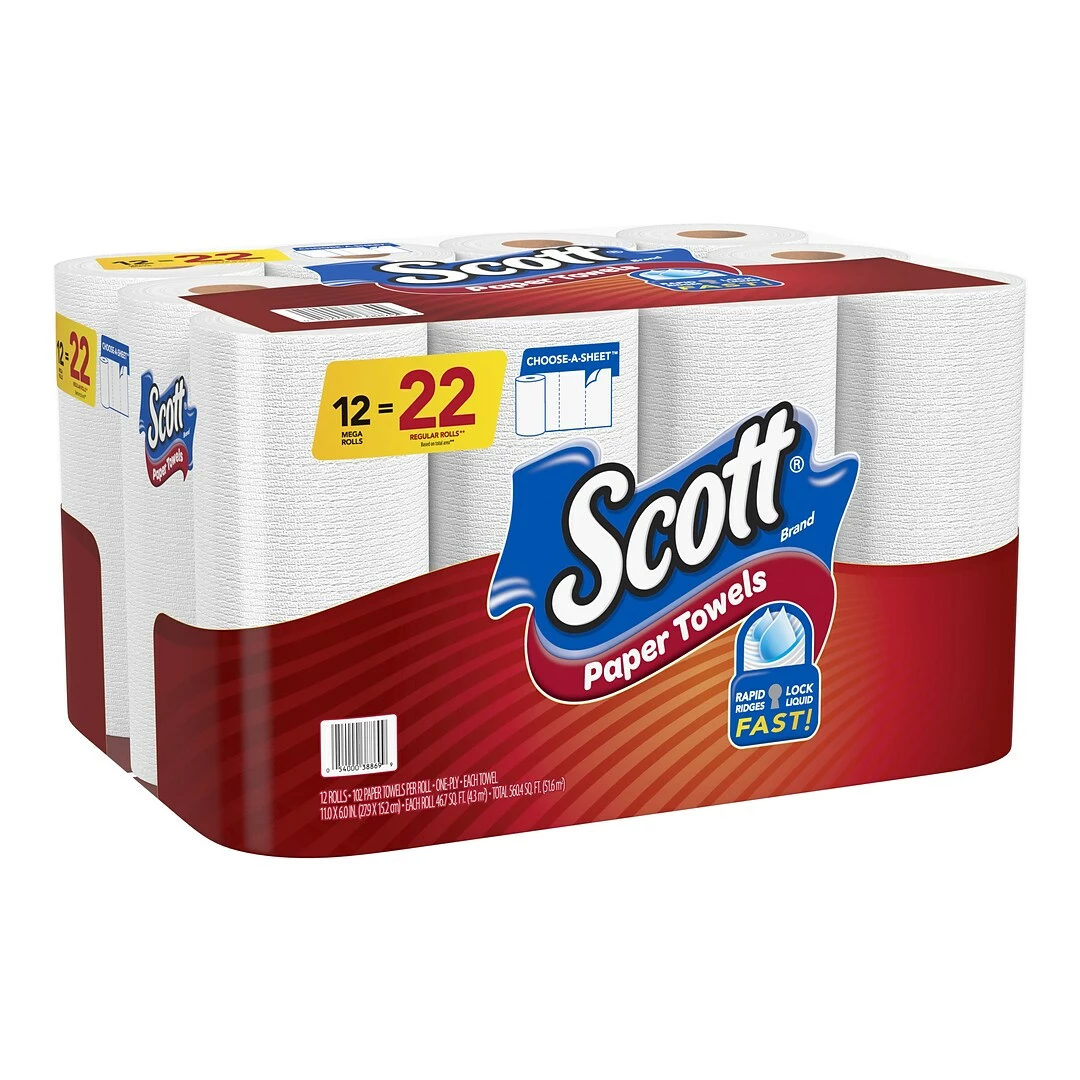 Scott Choose-A-Sheet Kitchen Roll Paper Towels, 1-ply, 102 Sheets/Roll, 12 Mega Rolls/Pack (38869) - Image 3
