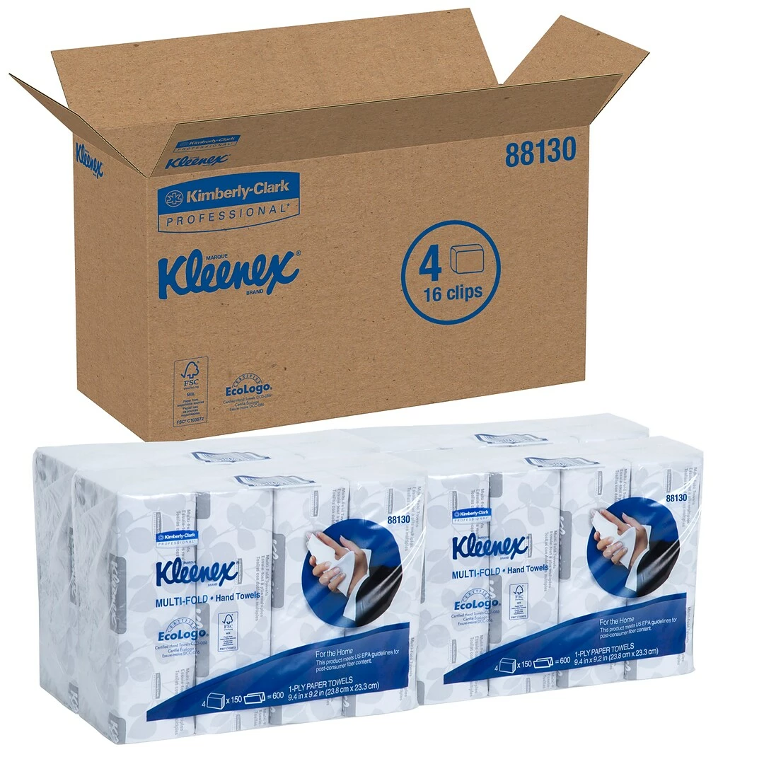 Kleenex Multifold Paper Towels, 1-Ply, 150 Sheets/Pack, 4 Packs/Carton (88130) - Image 4