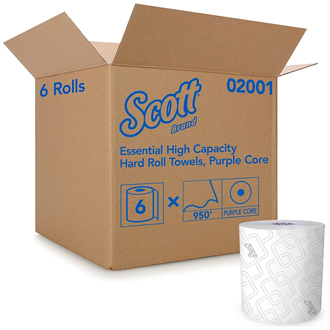 Scott Essential Recycled Hardwound Paper Towels, 1-ply, 950 Ft./Roll, 6 Rolls/Carton (02001)